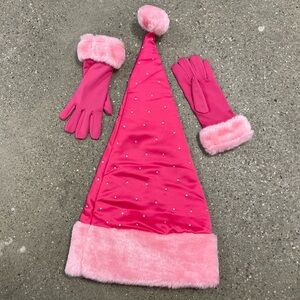 Vintage y2k Victoria’s Secret Pink Holiday Sexy Santa Hat & Gloves